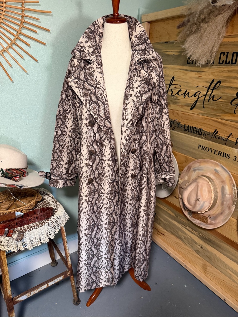 Rebecca Minkoff Beige and Brown Snake Print Coat